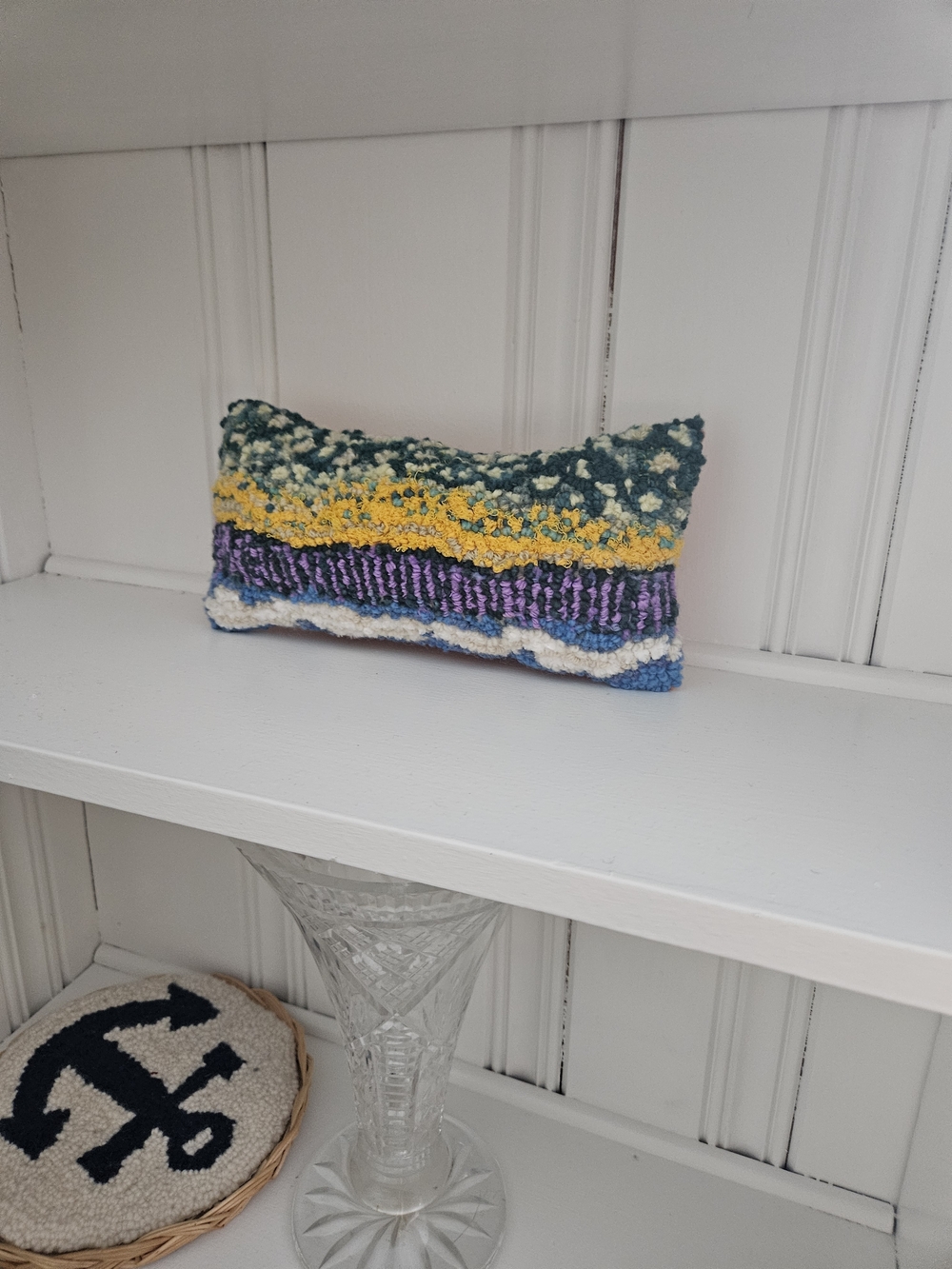 Handmade Mini Colorful Tufted Lumbar Pillow - Green, Yellow, Purple, Blue, White